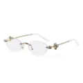 Gafas de sol ovaladas sin montura con diamantes de imitacion de lujo y montura dorada - Oro Rosa Anti-Luz Azul (C6)
