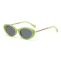 Schicke hellgrüne ovale Sonnenbrille mit goldenen Kettengestellen Sommertrends Brillen - Geleegrüner Rahmen Graue Gläser