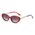 Rote ovale Sonnenbrille mit schicken Metallkettenbuegeln fuer Damen modische trendige Brille - Transparenter Roter Rahmen Verlaufsgraue Gläser
