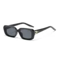 Trendy black rectangular sunglasses with stylish gold hinge and rivet details for women. - Black Frame Black Gray Lens C1