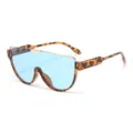 Occhiali da sole maschera oversize con montatura leopardata e lenti blu alla moda. - Montatura Leopardata Lente Blu Oceano