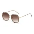 Schicke polygonale Damen-Sonnenbrille mit braunen Verlaufsgläsern und goldenen Bügeln. - Goldener Rahmen Transparenter Teering Farbverlauf Teegläser C4
