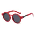 Retro rote runde Sonnenbrille für Damen und Herren Mode Vintage schwarze Gläser Brille - Roter Rahmen Graue Linse C3