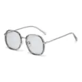 Damen Mode polygonale Metall Sonnenbrille, trendige Freizeit Brille für Outdoor Aktivitäten. - Goldener Rahmen Transparenter Grauer Ring Hellgraue Gläser C5