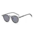 Fashion vintage round plastic sunglasses with metal bridge and pins, trendy clear grey frame. - Transparent Grey Silver Frame Black Grey Lens C4