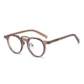 Stylish retro round optical glasses with translucent brown frame and metal bridge details. - Transparent Brown Frame Anti Blue Light C12