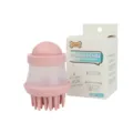 Pink silicone pet bath brush with shampoo dispenser and packaging box for dogs grooming. - Pink
