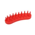 Red silicone pet bath brush for dogs and cats, soft massaging bristles for gentle cleaning. - Red