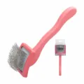 Professional pink pet slicker brush for dogs and cats, ergonomic handle, gentle pet grooming tool - Small Red
