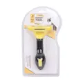 Pet shedding tool for dogs and cats, yellow and black deshedding brush with metal teeth. - 75mm Curved Blade Double Blister Packaging