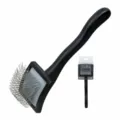 Professional pet slicker brush with wooden handle and curved metal pins for dogs grooming. - Small Black