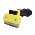 Professional pet deshedding brush for dogs and cats, yellow stainless steel grooming tool. - 65mm Blades Bubble Bag Packaging
