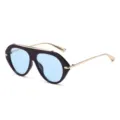 Kompse retro gylia iliou aviator me pachy skouro skeleto, ble fakous kai chrysa podarika. - Σκούρο Καφέ Σκελετό Μπλε Φακός (C11)