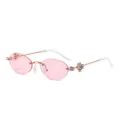 Gafas de sol ovaladas rosas sin montura con patillas de estrás en oro rosa muy elegantes. - Marco Oro Rosa Lente Rosa (C4)