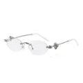 Gafas de sol ovaladas sin montura con marco de metal plateado y decoraciones de pedrería. - Marco Plateado Anti-Luz Azul (C8)