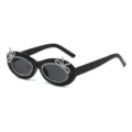 Schwarze ovale Sonnenbrille mit Strass Schleifen und Kristallen modische Damen Brille - Glänzend Schwarz Grau C1