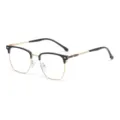 Schwarze und goldene Halbrand-Brille mit Blaulichtfilter und detaillierten Metallbügeln. - Schwarz Gold Anti-Blaulicht