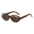 Schicke ovale Strass-Sonnenbrille mit süßen Schleifen, Schildpatt-Gestell für coole Outfits. - Leopardenmuster Rahmen Braun Gläser C5