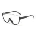 Grandi occhiali da sole alla moda neri con barra metallica stile streetwear trendy - Nero Argento Anti-Luce Blu