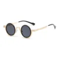 Retrostarke kleine runde Metallsonnenbrille fuer Damen und Herren, modische Sonnenbrille. - Retro Runder Stil (C4) / Gold Schwarz Rahmen Schwarz Graue Linse