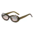 Niedliche ovale Strass-Schleife Sonnenbrille, stilvolle Farbverlaufs-Brille für Streetwear - Olivgrün Rahmen Grau Rosa Verlauf C9