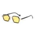 Trendy small frame sunglasses with yellow lenses and black gold metal geometric frame main. - Black Gold Frame Ocean Yellow Lens
