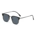 Modische schwarze Halbrand-Sonnenbrille mit quadratischem Metallrahmen im Retro-Stil für Alltag. - Sonnenbrille / Gunmetal-Rahmen Schwarz-Graue Linse C3