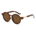 Retro Sonnenbrille mit runder Hornhaut-Optik und stilvollen Metallscharnier-Bügeln für Damen. - Leopardenmuster Rahmen Braun Gläser C5