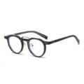 Trendy black frame glasses with metal double bridge and rivet details for daily fashion wear. - Glossy Black Silver Frame Anti Blue Light C7