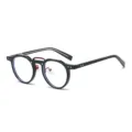 Fashion black round frame glasses with distinctive red bridge detail, trendy casual eyewear. - Green Red Frame Anti Blue Light C9