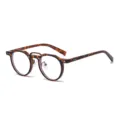 Retro tortoise shell round glasses with double bridge and metal temple pins, stylish accessory. - Leopard Brown Frame Anti Blue Light C10