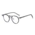 Clear grey frame glasses with metal bridge, retro round optical eyewear for daily fashion look. - Transparent Grey Silver Frame Anti Blue Light C11