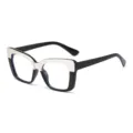 Black and silver cat eye blue light blocking glasses fashion street style optical frame - White and Black Frame (C1)