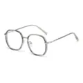 Modische polygonale optische Brille mit eleganten Metallbügeln für den täglichen Alltag. - Silber Transparent Grau Anti-Blaulicht C11