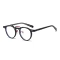 Stylish black round frame glasses with red bridge accent and metal pins, trendy retro eyewear. - Solid Green Red Frame Anti Blue Light C8