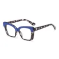 Stylish blue browline cat-eye glasses with marble frame for daily anti-blue light use. - Blue and White Floral Frame (C2)