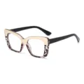 Cat eye blue light blocking glasses with stylish gold and leopard print frame for women. - Off-white and White Floral Frame (C4)