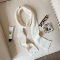 Cozy winter solid color knit scarf in cream, soft wool blend long scarf for women, warm daily wear. - Off White