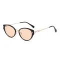 Chic cat-eye sunglasses with black frame, gold metal temples and light orange lenses. - Sun Protection Sunglasses (C3) / Gold Black Frame Light Tea Lens