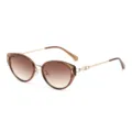 Stylish brown gradient cat-eye sunglasses with elegant metal temples and chic chain links. - Sun Protection Sunglasses (C5) / Clear Tea Gold Frame Gradient Brown Lens