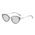 Grey transparent cat-eye sunglasses with metal temples, fashionable and trendy eyewear for outdoor. - Sun Protection Sunglasses (C6) / Clear Gray Silver Frame Light Gray Lens