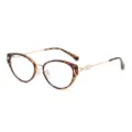 Tortoise shell and gold metal cat-eye optical glasses fashionable style for daily wear. - Blue Light Blocking Glasses (C9) / Leopard Gold Frame Anti-Blue Light