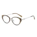 Stylish cat-eye optical glasses featuring a brown frame and elegant metal chain temples. - Anti Blue Light Glasses (C11) / Olive Green Silver Frame Anti Blue Light