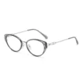 Stylish cat-eye eyeglasses for women featuring a clear grey frame and sleek metal temples. - Anti Blue Light Glasses (C12) / Transparent Grey Silver Frame Anti-Blue Light