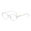 Clear cat-eye eyeglasses with metal temples and stylish chain link hinge design for women. - Anti Blue Light Glasses (C13) / Clear White Silver Frame Anti Blue Light