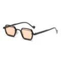 Trendy geometric small-frame sunglasses with black frame and orange lenses for men women - Black Frame Light Tea Lens