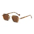 Modische vintage hexagon Sonnenbrille mit Leo-Muster und braunen Gläsern für Streetwear. - Braunes Leopardenmuster Goldener Rahmen Braune Gläser