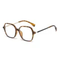 Lunettes de vue carrées écaille de tortue tendance avec branches en métal mode élégante. - Monture Léopard Anti-Lumière Bleue (9457)