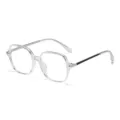 Lunettes optiques carrées à monture plastique transparente avec branches métal tendance. - Monture Blanc Transparent Anti-Lumière Bleue (9457)
