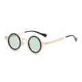 Retro kleine runde Sonnenbrille mit goldem Metallrahmen und hellgrünen Gläsern für Damen. - Retro Runder Stil (C6) / Gold Schwarzer Rahmen Grüne Linsen